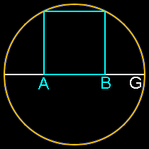 Phi, Golden Ratio, construction with a square in a circle