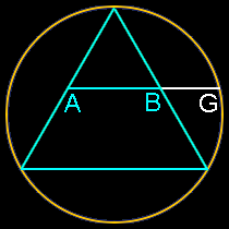 Phi, the Golden Ratio, construction with a triangle in a circle