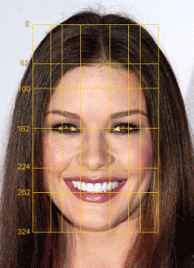 Catherine Zeta Jones beauty demonstrated with golden ratio grid