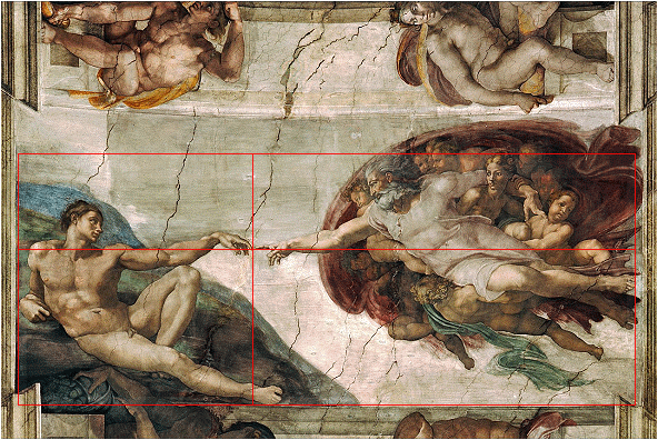 Golden ratio composition in Michelangelo's Creation of Adam