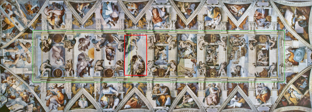 Sistine Chapel ceiling length golden ratio points