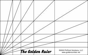 The"Golden Ruler" grid, used to find and illustrate phi, golden ratio proportions. (©EvolutionofTruth.com, 1999)