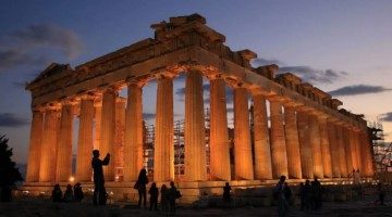 parthenon at night