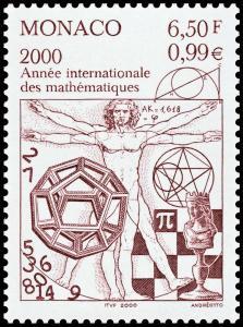 stamp monaco 2000 with golden ratio and pi